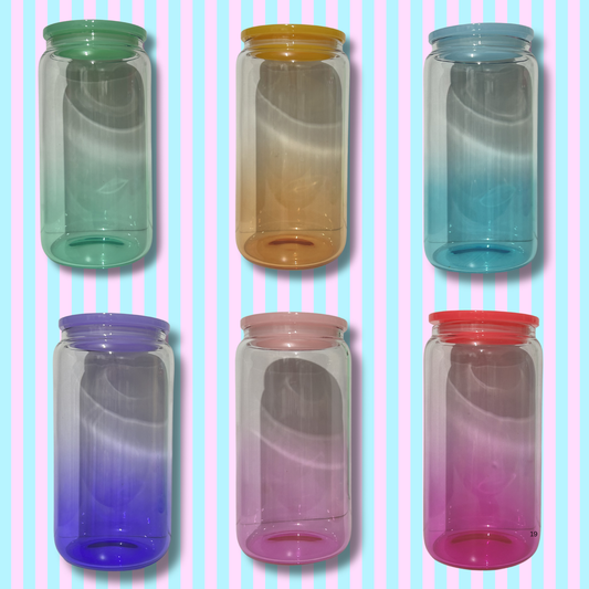 16 oz Ombré - Glass Tumbler with Coloured Lid & Straw
