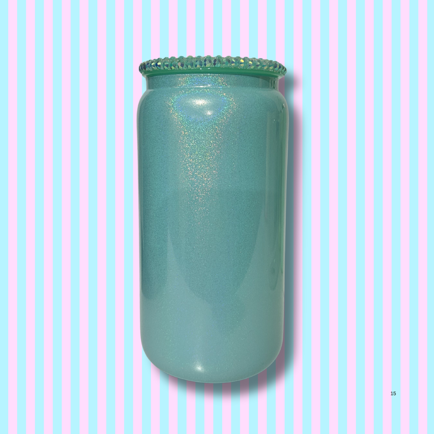 16oz Shimmer Glass Tumbler with Bling Lid and Coloured Plastic Straw