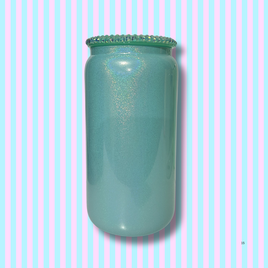 16oz Shimmer Glass Tumbler with Bling Lid and Coloured Plastic Straw