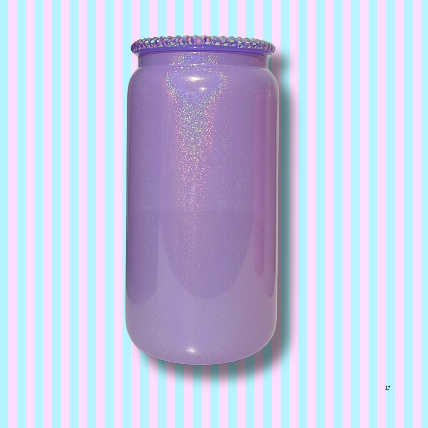 16oz Shimmer Glass Tumbler with Bling Lid and Coloured Plastic Straw