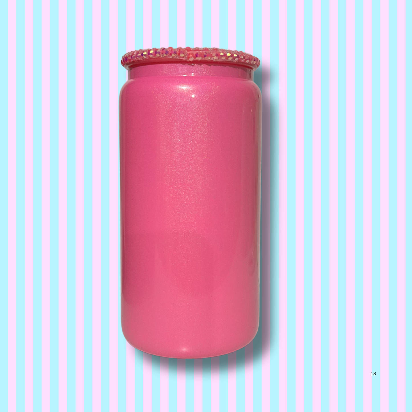 16oz Shimmer Glass Tumbler with Bling Lid and Coloured Plastic Straw